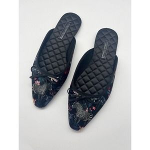 Banana Republic Pointy-Toe Slippers Zebra Watercolor Floral Print Sz 6.5 - 7.5